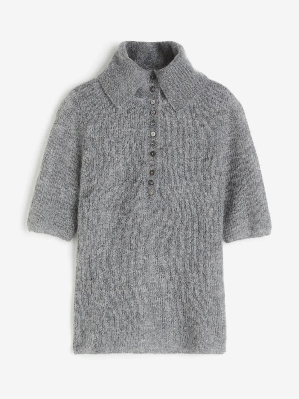 Mohair Wool Blend Gray Short-Sleeve Polo Sweater NWT Sz XS